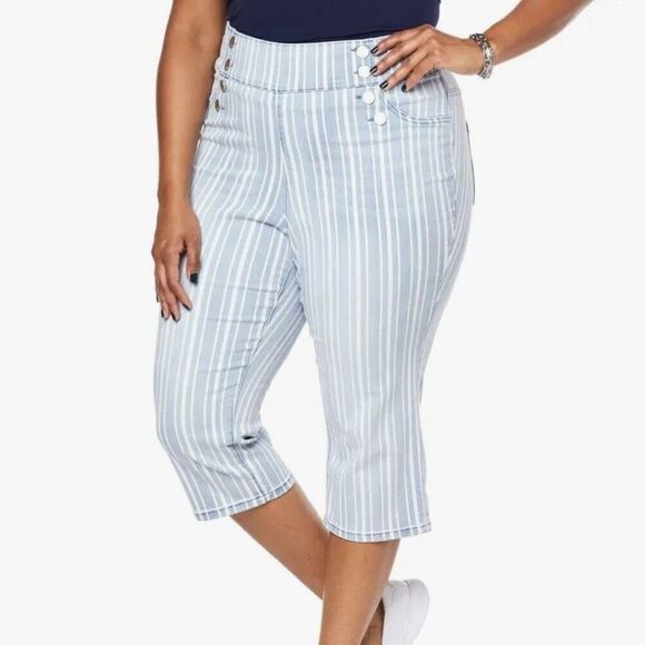 DG2 Diane Gilman SP FLEX stretch Sailor Pedal Pusher Capri Stripe Pants NICE 762 - Picture 1 of 12